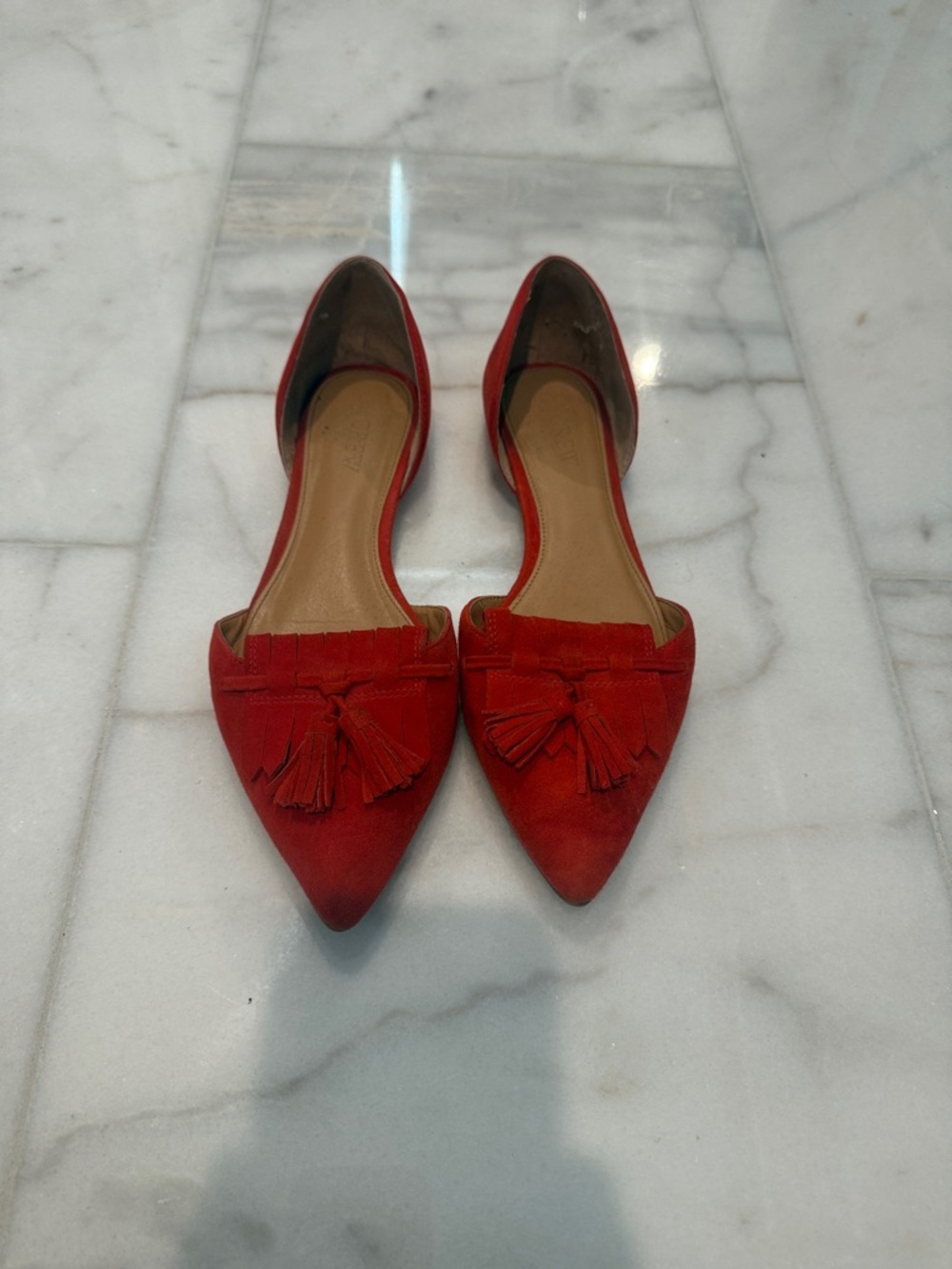 J. Crew Red Pointed Tassel D'Orsay Flats